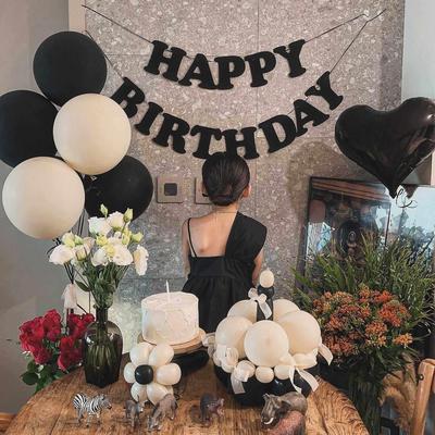 HAPPYBIRTHDAY黑色字母拉旗派对背景墙装饰生日派对装饰用品气球