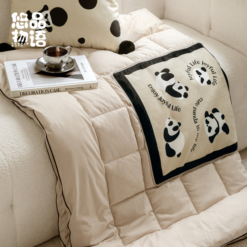 熊猫奶油色抱枕被子两用二合一枕头毯车载办公室午睡客厅沙发靠枕