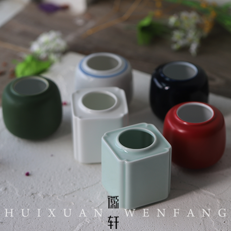 徽轩宣纸 方形圆形彩色小水盂瓷器文房四宝砚滴用小水滴文房用品