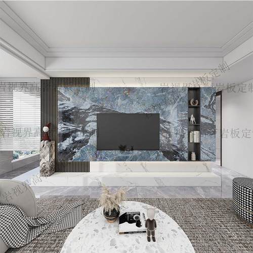 岩板电视背景墙轻奢高级感悬浮款大理石奢石悬空现代客厅