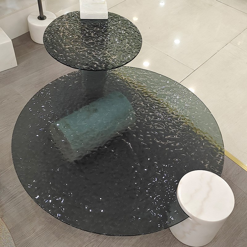 Baxter意式极简水波纹钢w化玻璃茶几客厅家用轻奢风大理石简约边L