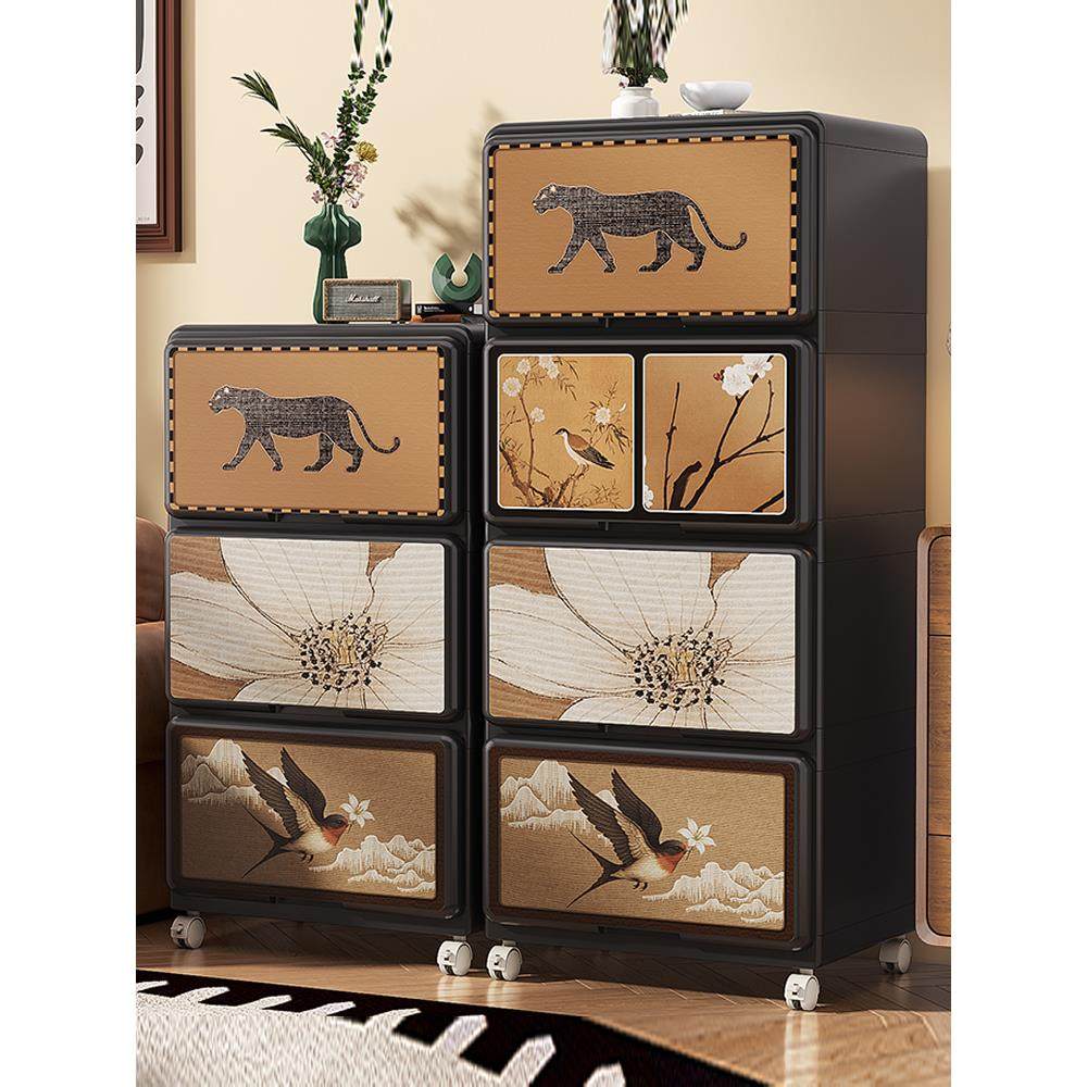 中古风收纳柜可移动抽屉式五斗柜家用多层床头柜桌下夹缝储物柜子