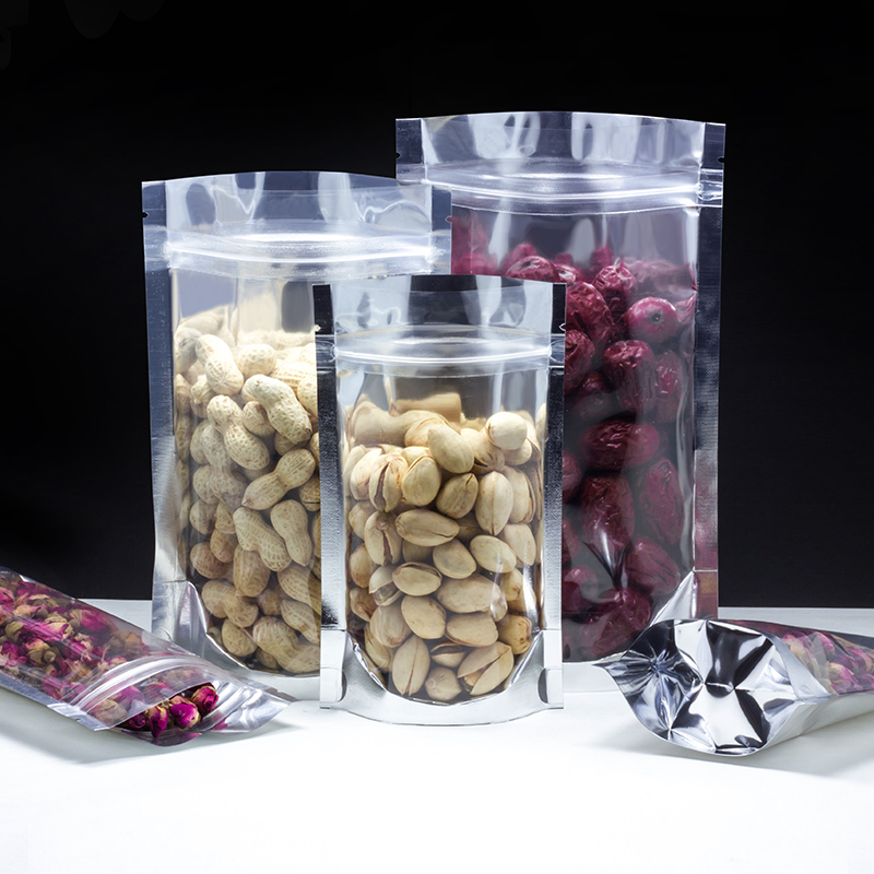 镀铝阴阳自立袋铝箔袋自封袋可站立食品干货果夹链包装袋子100个