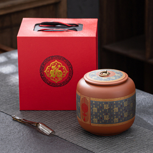 大号紫砂茶叶罐一斤装红茶绿茶白茶普洱黑茶通用包装红色送礼定制