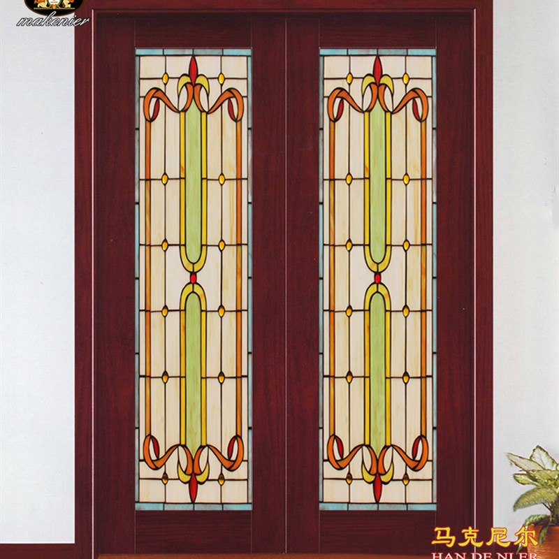 定制欧式镶嵌过道吊顶玄关隔断屏风门窗复古装饰彩色教堂艺术玻璃