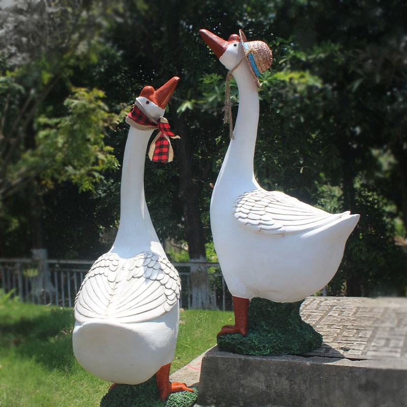 可爱田园风大白鹅树脂落地摆件庭院阳台花园幼儿园温馨布置摆设