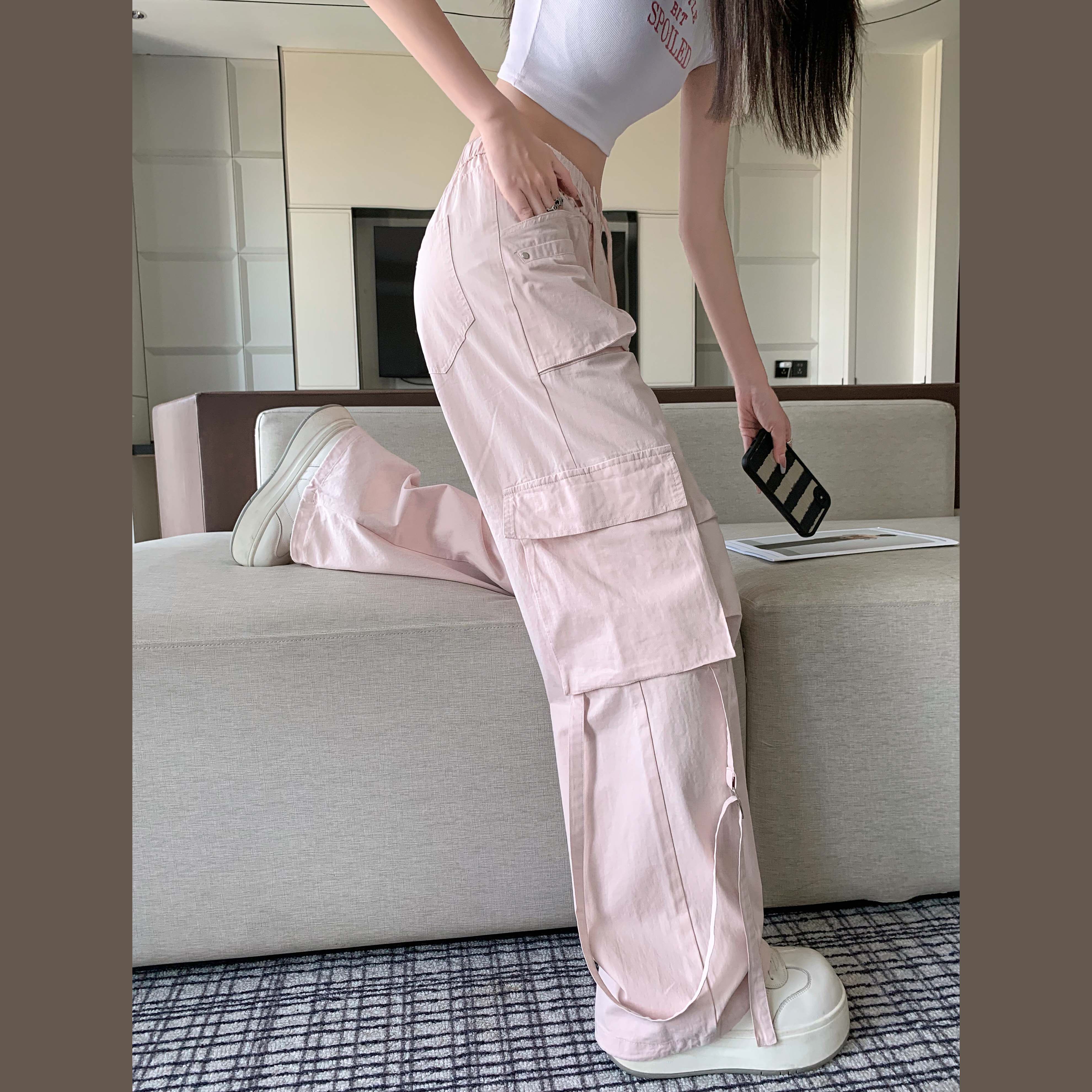 小个子九分抽绳高腰垂感冰丝休闲裤女夏季薄款宽松阔腿速干工装裤