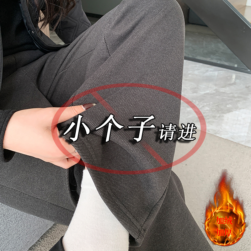 加绒加厚直筒毛呢裤女秋冬新款小个子松紧腰软糯羊毛裤九分休闲裤