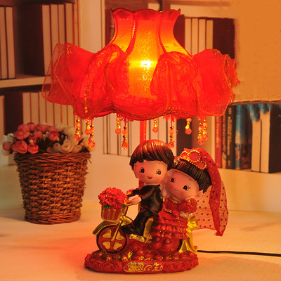 卧室婚庆台灯红色婚房床头灯创意结婚礼物实用中式树脂新婚礼品