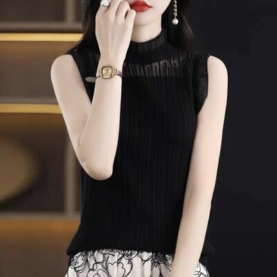 【春季新款】高端时尚针织打底吊带背心内搭木耳边无袖镂空上衣
