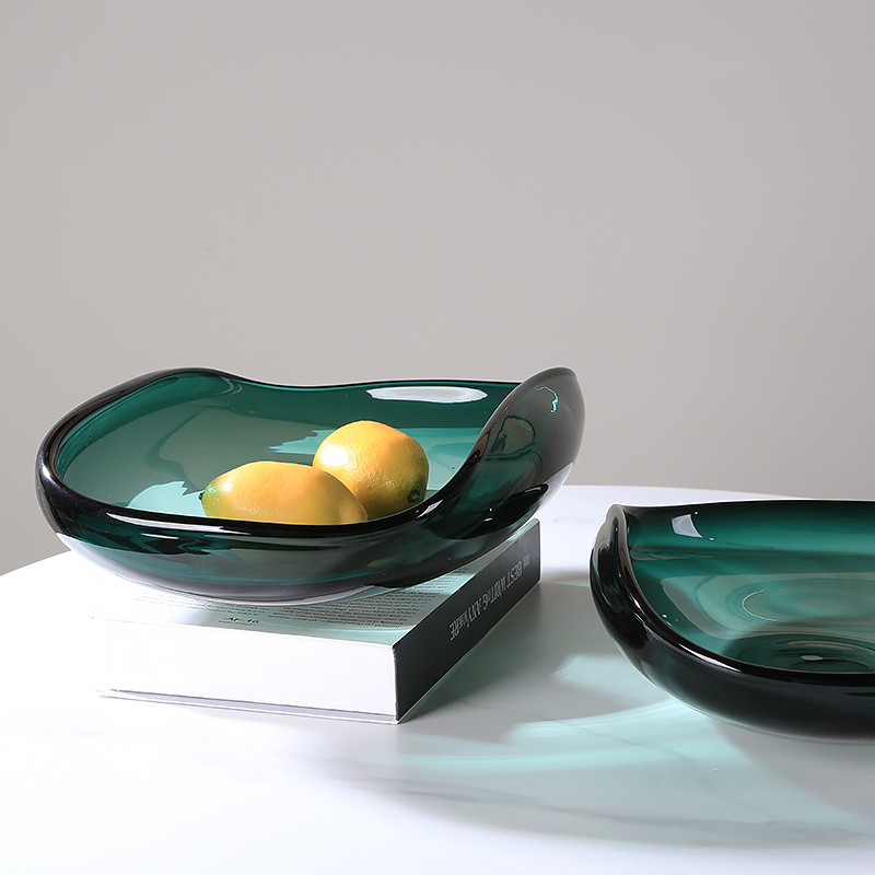 加厚琉璃轻奢果盘k墨绿色收纳盘客厅样板间售楼处茶几现代简约摆