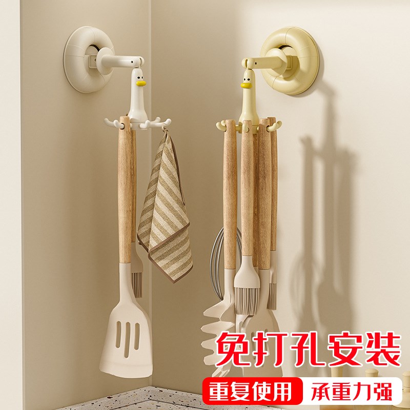 厨房吸盘八c爪鱼旋转挂钩免打孔厨具锅铲挂架铲子勺子收纳架置物