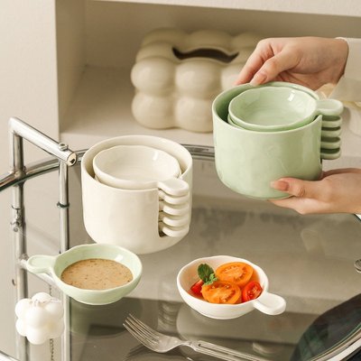 带柄蘸料碟收纳套装火锅蘸料碟调料酱油醋碟家用可爱陶瓷小碟子