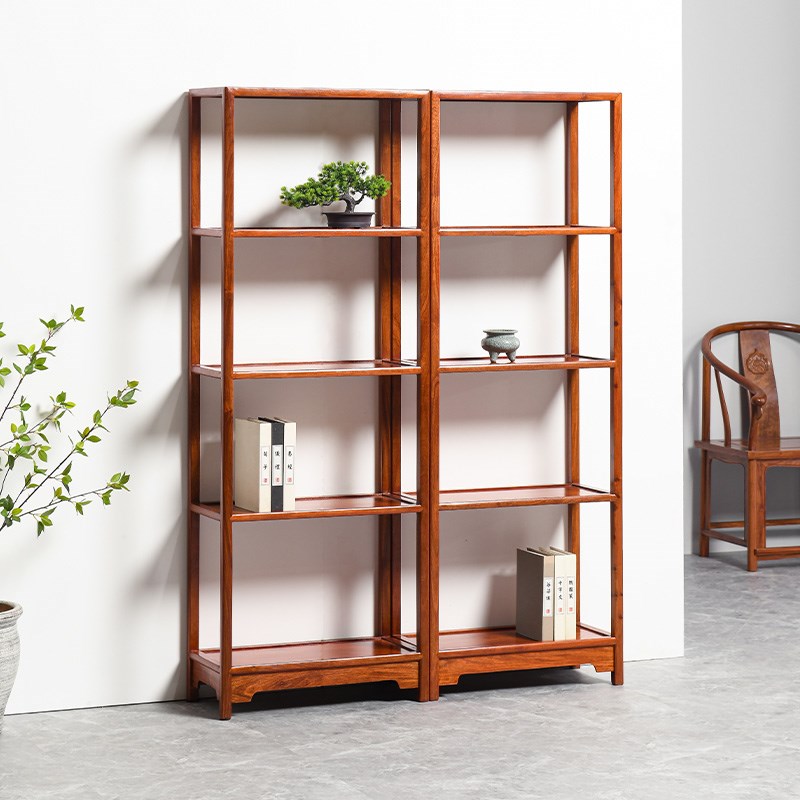 刺猬紫檀书架组合全实木落地置物架花梨木新中式红T木展示茶叶架