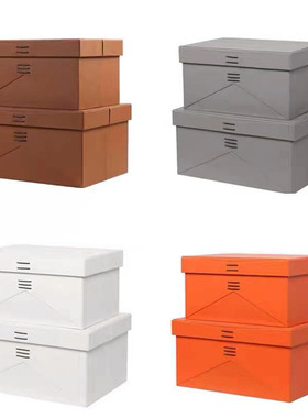 样板间衣帽间皮革收纳箱轻奢家用收纳筐桌面三线款银色橙色收纳盒