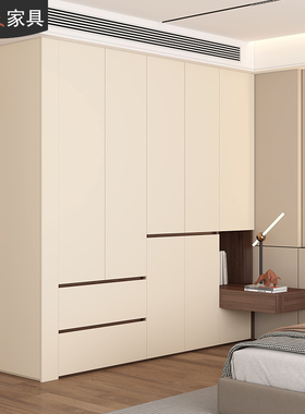定制奶油风转角衣柜床头柜一体卧室家用大衣橱组合收纳储物柜7A62