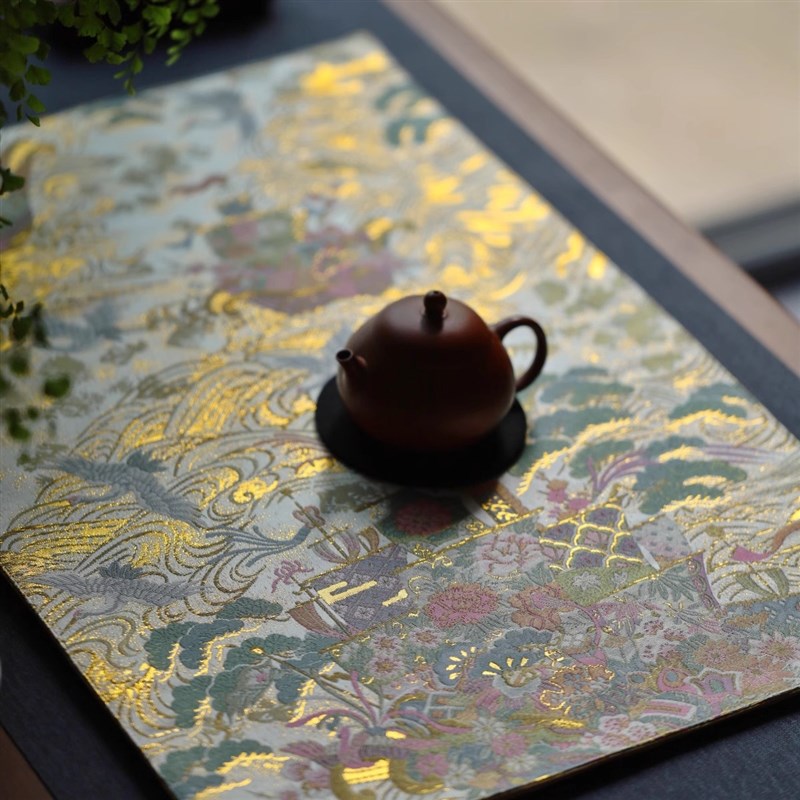 金涛骇浪仿西阵织茶席织锦茶垫干泡E茶几垫茶艺礼品精致织金茶旗