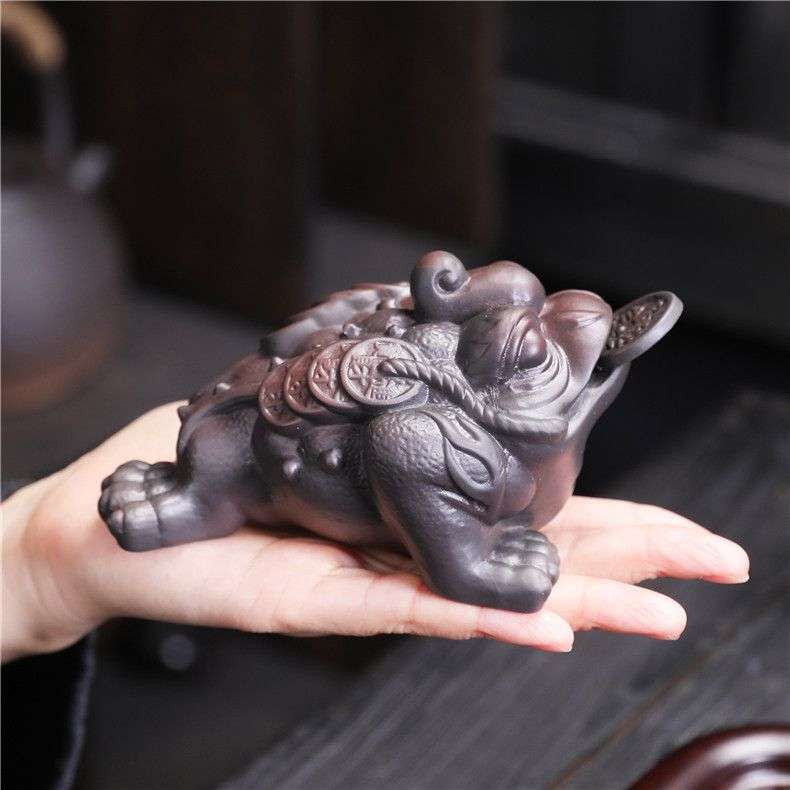 原矿紫陶茶玩家用复古风茶桌大号金蟾摆件高档创意复古风招财茶宠