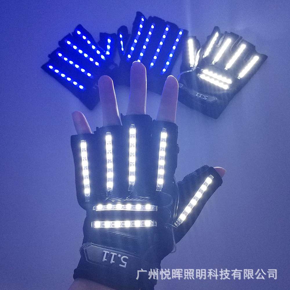 新款LED爆闪发光手套6V 舞台酒吧夜场演出服装 化妆舞会发光道具