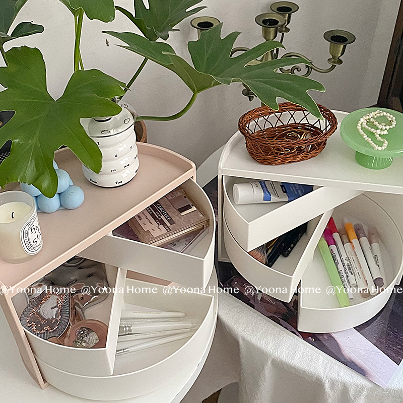 桌面抽屉式旋转化妆品收纳盒化妆台放口红刷护肤品宿舍整理置物架