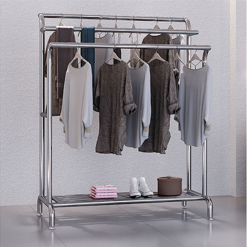 晾衣架落地家用不锈钢简易双杆挂衣架置物架衣柜阳台加粗凉衣架子