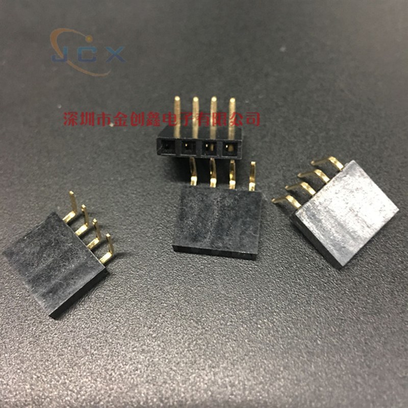 弯母 单排排母2.54MM间距 1*4P 弯针90度卧式 母座 镀金