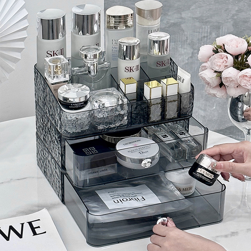 化妆品收纳盒桌面化妆台抽屉式压克力透明口红置物架护肤品整理盒