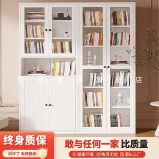铁艺落地书柜家用客厅靠墙收纳柜儿童简约玻璃门防尘组合钢制书柜