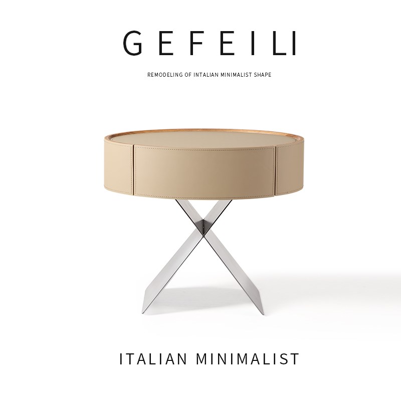 意式极简实木床头柜简约现代马鞍皮设计师款创意卧室高端床头柜子