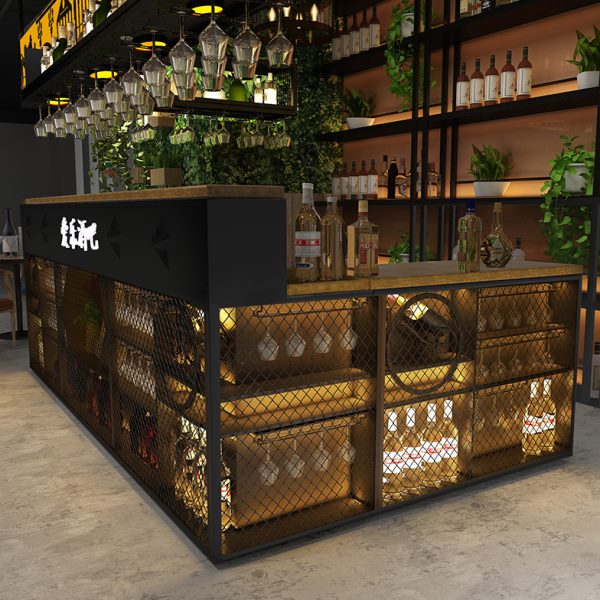 酒吧餐厅吧台转角收银台烧烤店铁艺前台店铺创意工业风接待商业桌