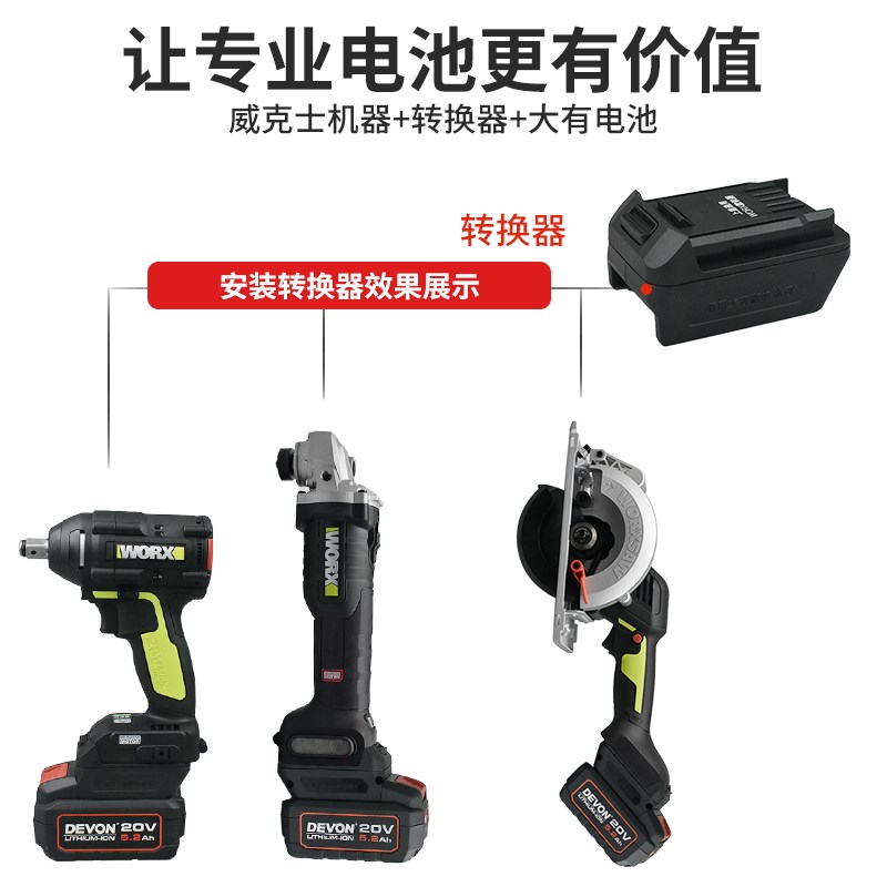 初新适配大有20V电池转威克士20V大脚板机器转换器转接头配件