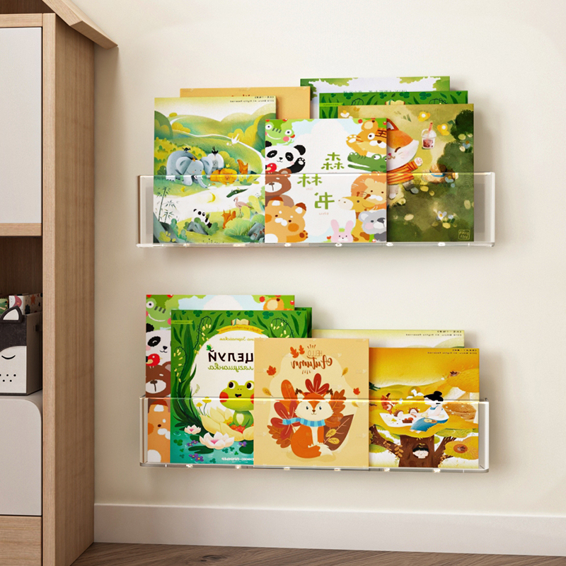压克力书架透明壁挂儿童绘本墙上免打孔展示门后宝宝挂墙杂志收纳