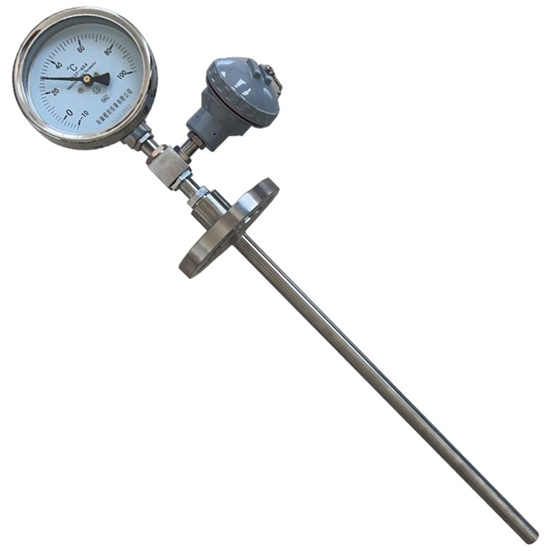 WSSP-484 远传双金属温度计 PT100 3线 0-100 法兰套管 DN25/50