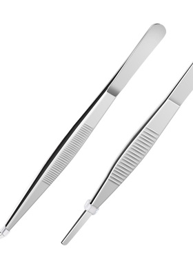 304不锈钢镊子圆头带齿敷料镊子加厚加硬长/14/16/18/20/25/30CM