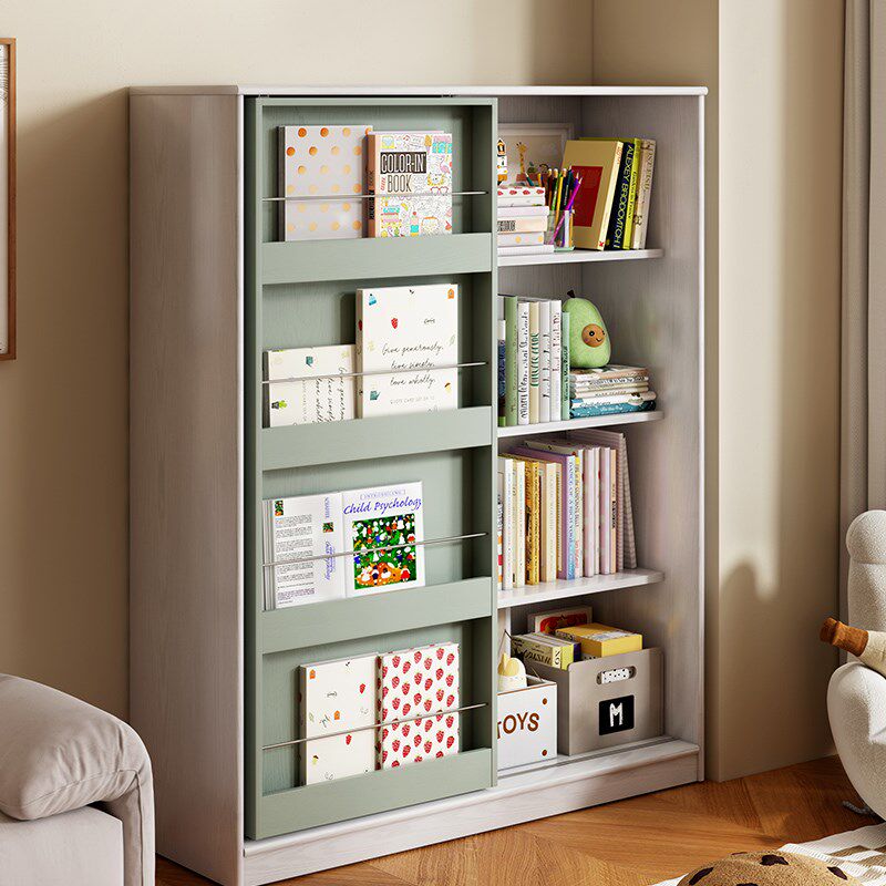儿童书架置物架房间绘本架靠墙家用转角书柜落地实木推拉门储物柜