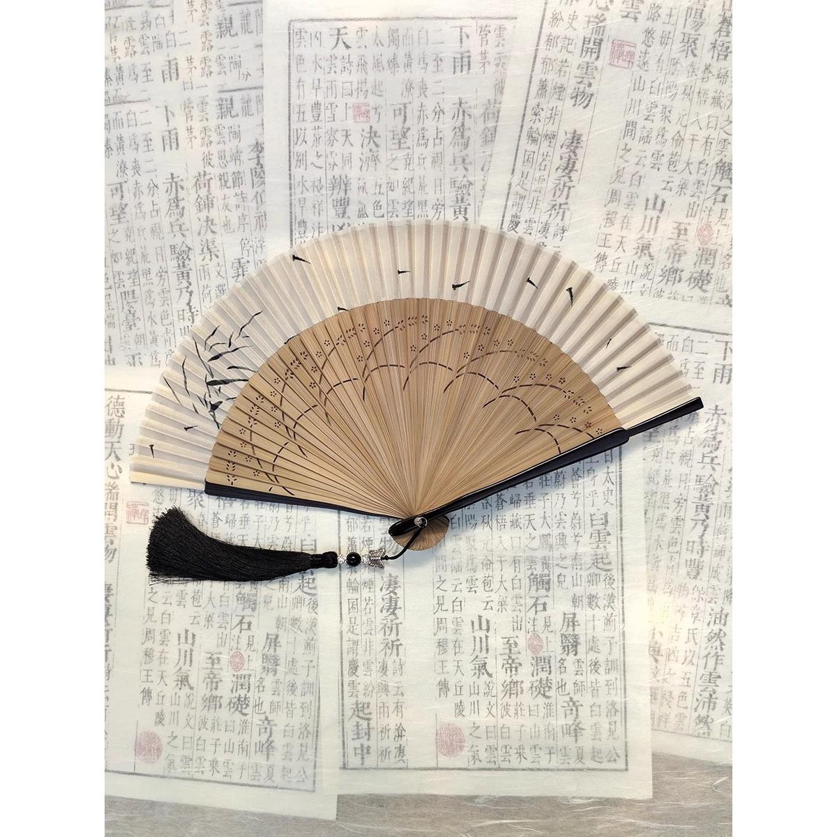 搭配马面裙配饰扇子女童儿童国风拍照简约古风折扇新中式汉服旗袍