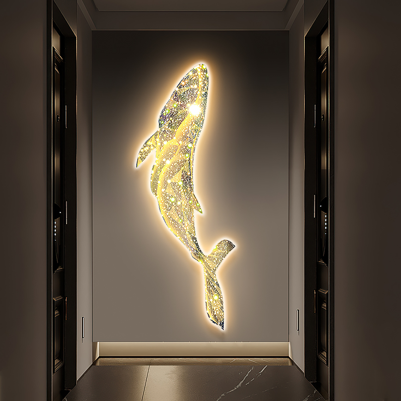 现代轻奢玄关装饰画带led灯抽象鲸鱼挂画高级感入户走廊过道壁画图片