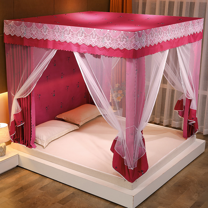 全底坐床防摔拉链方帐遮光床帘蚊帐一体式家用卧室公主风全封闭