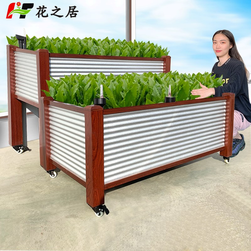 特大号懒人自吸水不锈钢铝合金花箱花槽阳台花盆蔬菜种植箱种菜盆