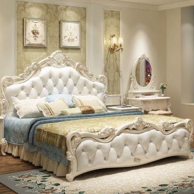 欧式床现简约实木公主床简欧双人床粉色皮婚床主卧家具组合套装