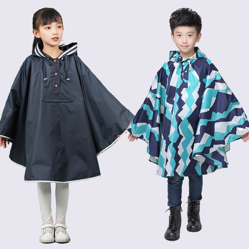 日系时尚斗篷式儿童雨衣男童女童超轻便携一甩干防水衣学生雨披