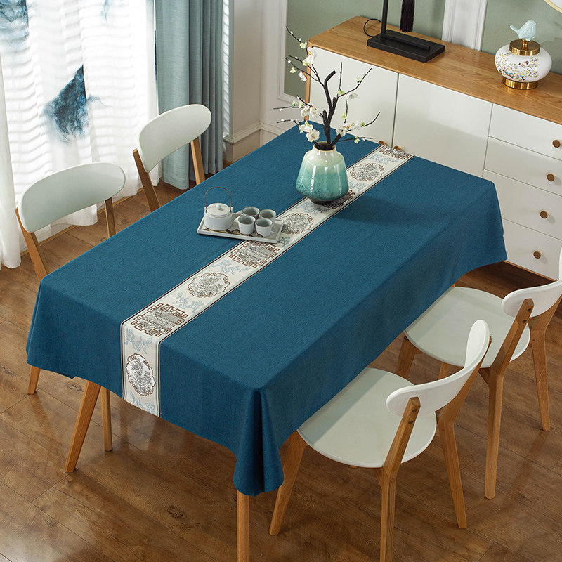 桌布布艺棉麻中式现代简约亚麻加厚餐桌布长方形家用素色盖巾台布