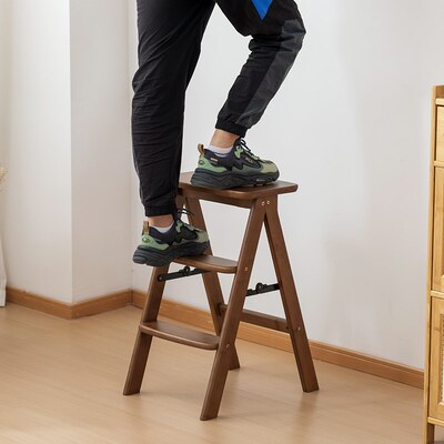可折叠梯凳三步折叠家用登高凳简约可坐实木爬高凳子厨房凳三步梯