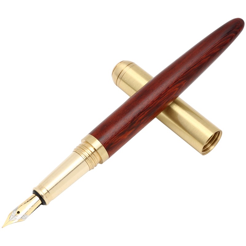 毕业礼赠学生老师高档檀木黄铜笔商务铱金钢笔美工尖钢笔定制刻字