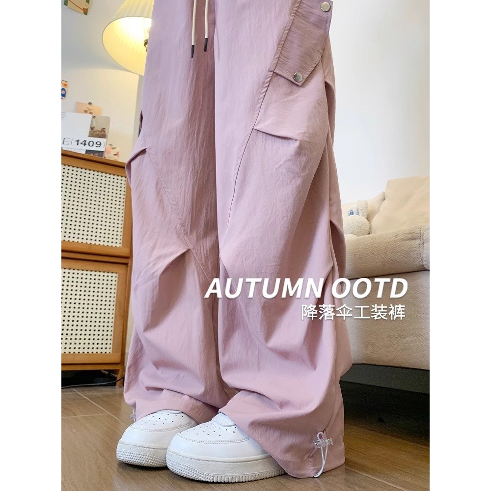 美式工装裤女春夏2025新款高腰直筒垂感休闲户外运动降落伞阔腿裤