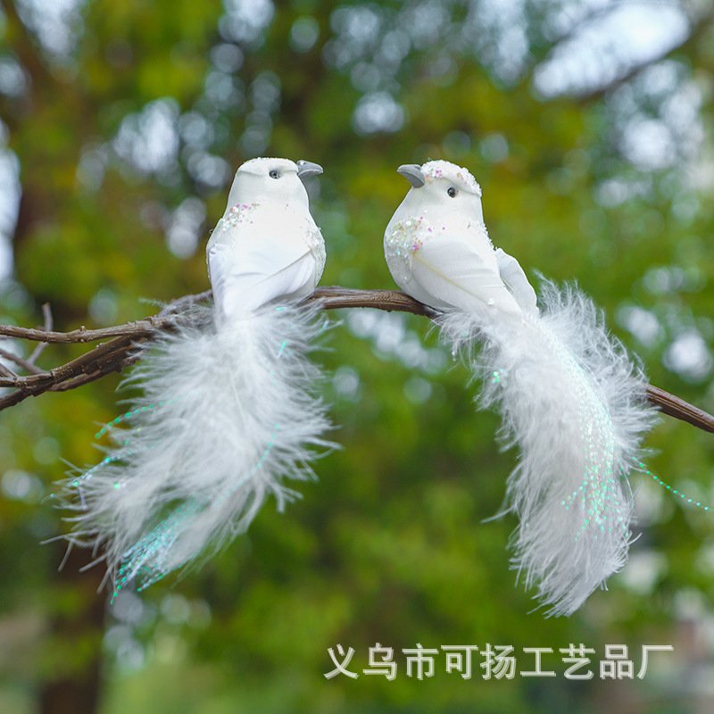羽毛小鸟拍摄道具仿真鸟圣诞产品假鸟庭院园艺家居装饰鸟纯手工