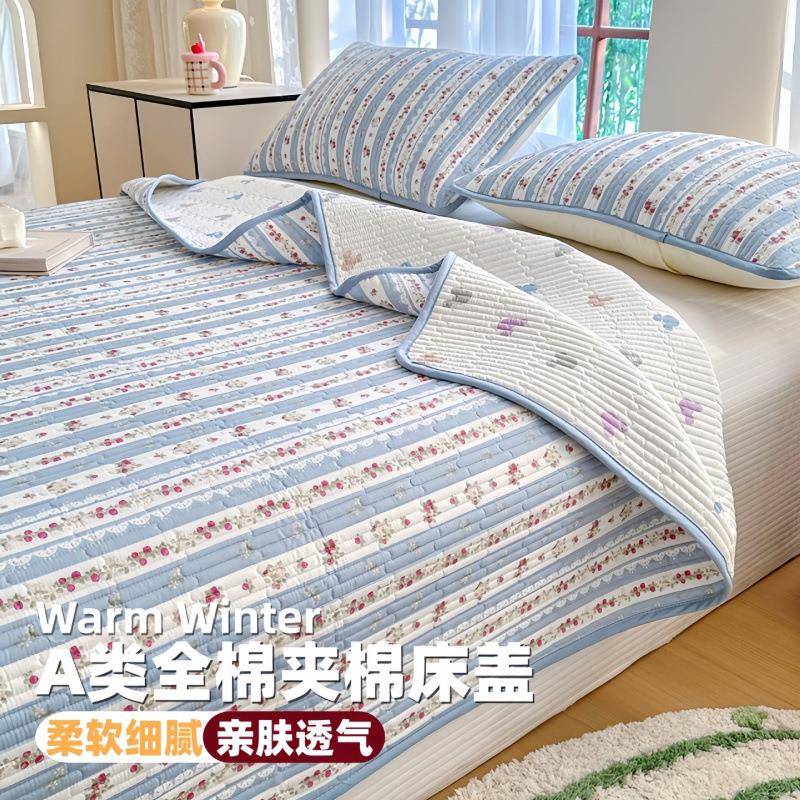 韩系A类床盖三件套柔软亲肤加厚全棉床单四季通用榻榻米炕盖防滑