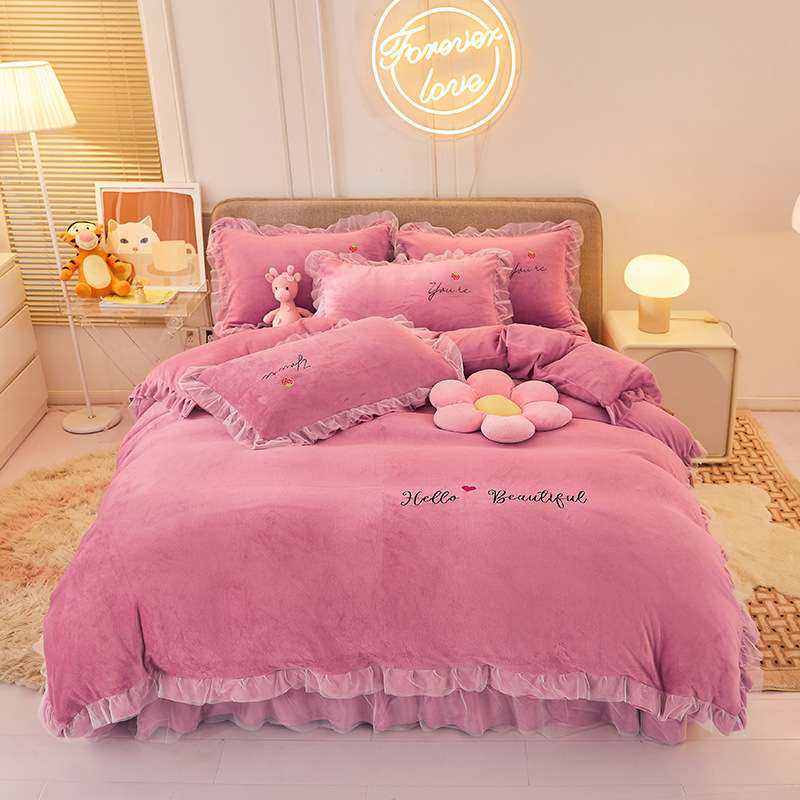 新款冬季刺绣蕾丝边床裙款四件套加厚保暖法莱绒被套花边床裙,电子元器件市场,其它元器件,淘宝优惠券,粉丝福利购,淘宝优惠卷