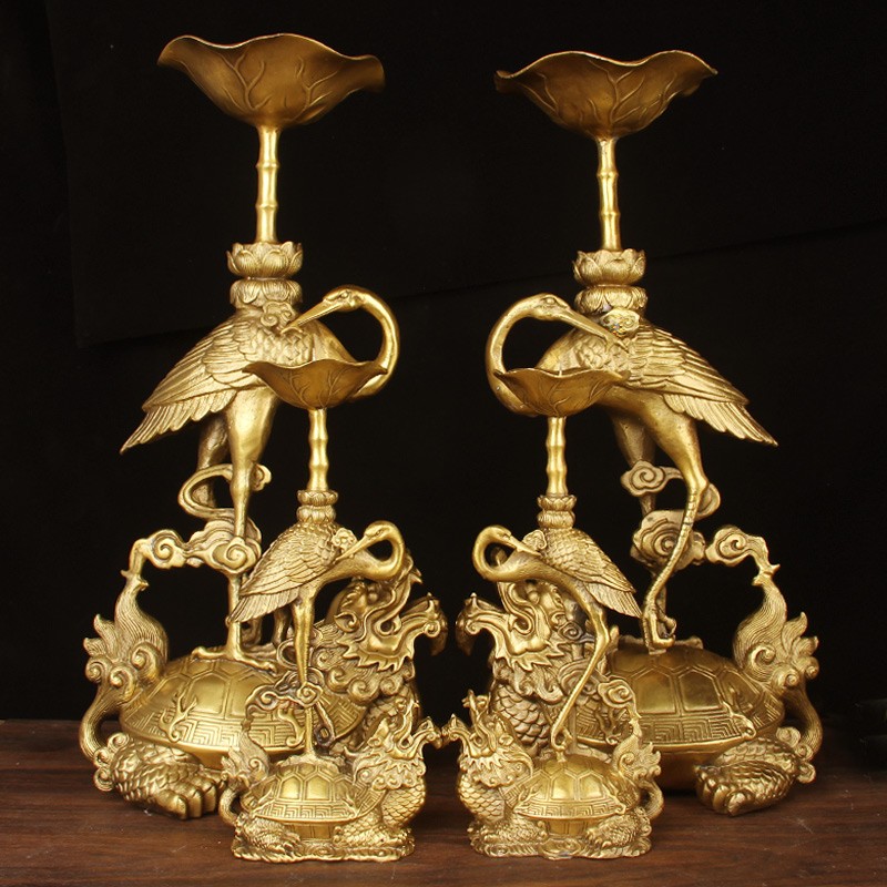 铜龙龟烛台 铜仙鹤烛台摆件 铜蜡台 龙凤铜蜡台婚庆 铜烛台摆件