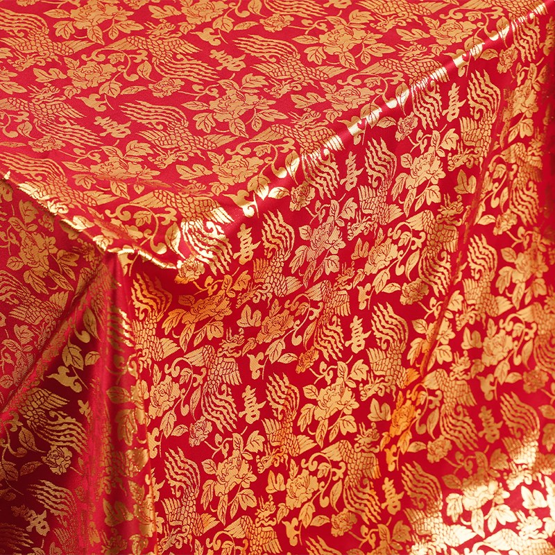 惜物国风 成品布料织金喜字金通凤穿牡丹暗纹汉服国风民族风布料